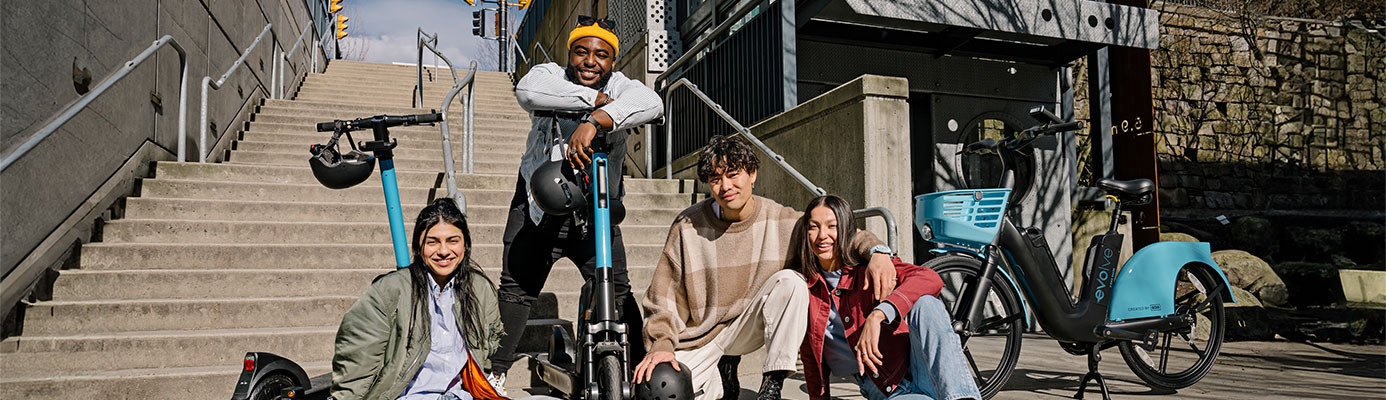 Group of friends enjoying a quality time riding Evolve E-Bikes